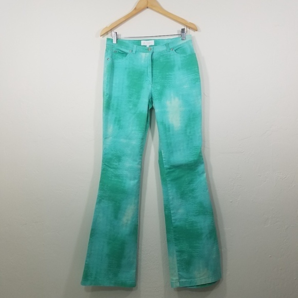 Escada Green Blue White Water Color Stretch Jeans